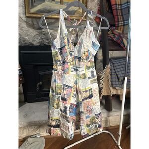 Boden Women's A Line Dress Collage Postcard  Print Knee‎ Length halter Size 2P